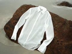 Sheer Button-Up Blouse With Wing Collar And Elongated Cuffs