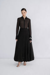Flared High-Waisted Semi-Sheer Linen Skirt With Flowing Full-Length Silhouette