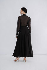 Flared High-Waisted Semi-Sheer Linen Skirt With Flowing Full-Length Silhouette