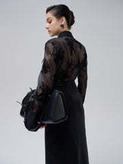 High-Waisted Vegan Leather Midi Skirt with Tailored Panel Seams and Back Vent