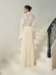 Sheer blouse with oversized cuffs and pointed collar for elevated styling