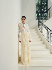 Sheer blouse with oversized cuffs and pointed collar for elevated styling