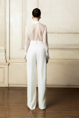 High-Waisted Wide Leg Trousers With Front Pleats And Elongated Floor-Length Hem