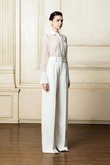 High-Waisted Wide Leg Trousers With Front Pleats And Elongated Floor-Length Hem