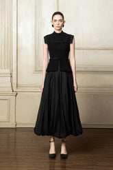 Structured A-Line Skirt with Voluminous Bubble Hem and Elegant Midaxi Length