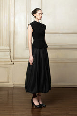 Structured A-Line Skirt with Voluminous Bubble Hem and Elegant Midaxi Length