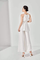 Pleated halter silk top with flowy silhouette and gathered waist detail