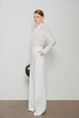 High-Waisted Wide-Leg Trousers in Lightweight Wool-Blend with Tailored Front Crease