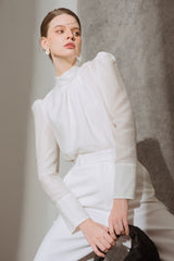 High-Waisted Wide-Leg Trousers in Lightweight Wool-Blend with Tailored Front Crease