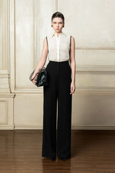 Sleeveless Open Back Top with Collared Neckline and Crochet Panel Detailing