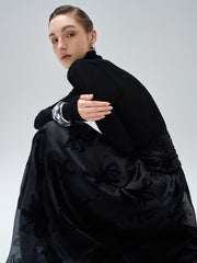 Fitted Knit Turtleneck Top With Long Sleeves and Minimalist Second-Skin Silhouette