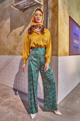 Silk Blouse with Puff Sleeves and Button Detailing – Elegant Long Sleeve Women’s Top