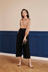 Relaxed Long-Sleeve Button-Up Silk Top with Subtle Sheen