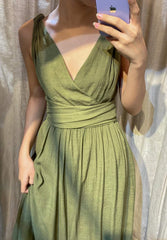 Cassandra Linen Cotton Wrap Midi Dress