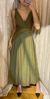 Cassandra Linen Cotton Wrap Midi Dress