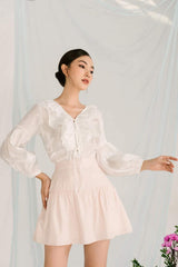 High-Waisted A-Line Silk Skirt with Gathered Hem and Soft Draped Finish