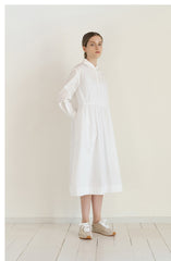 Crisp Button-Front Midi Poplin Dress with Gathered Waist