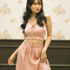 Silk Midi Skirt with Flowy Ruffle Hem and Elastic Waistband for Elegant Movement