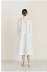 Crisp Button-Front Midi Poplin Dress with Gathered Waist