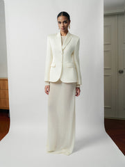 Tailored Satin Blazer With Structured Shoulders and Notched Lapels for Formal Styling