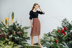 Square Neck Silk Blouse with Puff Sleeves and Fitted Bodice for Elegant Styling