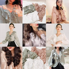 Chemisier à volants en soie avec fronces sur le devant et manches longues fluides pour un style élégant