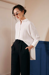 Relaxed-Fit Silk Shirt with Drop Shoulders and Curved Hem
