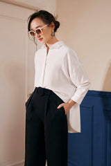 Relaxed-Fit Silk Shirt with Drop Shoulders and Curved Hem