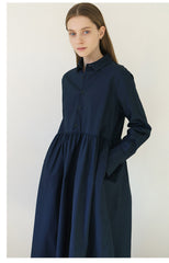 Tailored Collared Midi Linen Shirt Dress with Gathered Waist