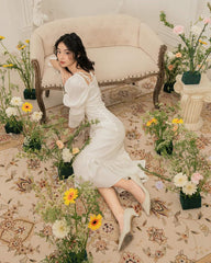 Silk Organza Midi Dress with Square Neckline and Ruffle Hem for Elegant Occasions