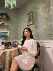 Silk shirt dress with pleated front detail and long sleeves for an elegant tailored look