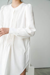 Silk shirt dress with pleated front detail and long sleeves for an elegant tailored look