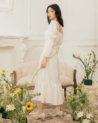 Silk Organza Midi Dress with Square Neckline and Ruffle Hem for Elegant Occasions