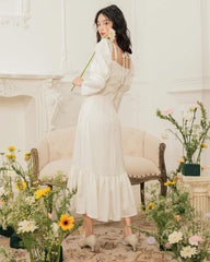 Silk Organza Midi Dress with Square Neckline and Ruffle Hem for Elegant Occasions