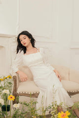 Silk Organza Midi Dress with Square Neckline and Ruffle Hem for Elegant Occasions