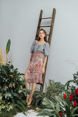 Silk blouse with puffed half sleeves and square neckline for elegant seasonal styling