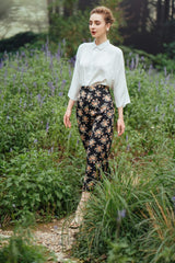 Silk button-down blouse with relaxed fit and cropped sleeves for versatile everyday wear