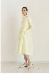 Crisp Collared Midi Shirt Dress with Gathered Waist
