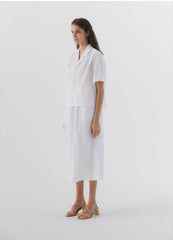 Elastic Waist Linen Midi Skirt with Back Zip Closure for Women