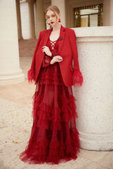 Naomi Plunge Neck Long Sleeves Ruffled Princess Dress