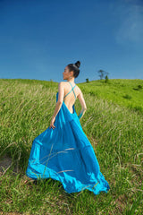Silk Maxi Dress with Front Cut-Out and Flowing Skirt – Elegant Ruched Bodice Resortwear Gown