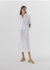 Short Sleeve Linen Shirt with Notch Collar for Women