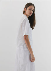 Elastic Waist Linen Midi Skirt with Back Zip Closure for Women