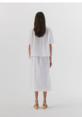 Elastic Waist Linen Midi Skirt with Back Zip Closure for Women