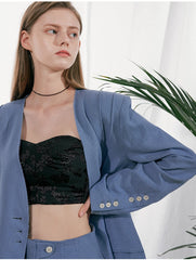 Tailored Linen Blazer with Asymmetric Button Detail and Elongated Silhouette