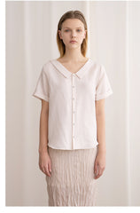Reversible Button-Up Linen Top with Sailor Collar – Sarah Luton Luxury Womenswear