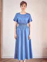 Linen Midi Dress with Smocked Waist and Short Sleeves