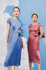 Cap Sleeve Midi Dress in Pure Silk with Waist Tie Detail