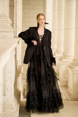 Naomi Plunge Neck Long Sleeves Ruffled Princess Dress