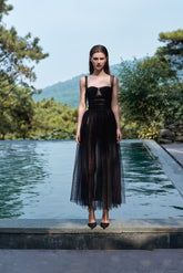 Laura Bustier Tulle Maxi Dress